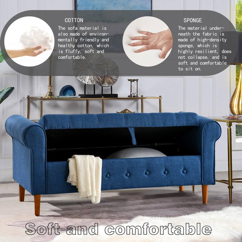 62" Bedroom Tufted Button Storage Bench Linen Upholstered Ottoman