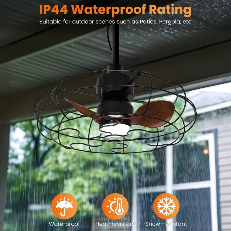 20 in. Outdoor Black Wet Rated Gazebo Ceiling Fan with Light, Hanging Fan for Pergola, Waterproof, Hook Installation