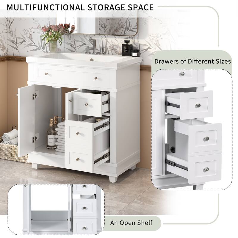 30" Bathroom Vanity Cabinet with Sink Combo Set,Undermount Resin Sink,Freestanding Vanity Set with 2 Drawers& Soft Closing Doors