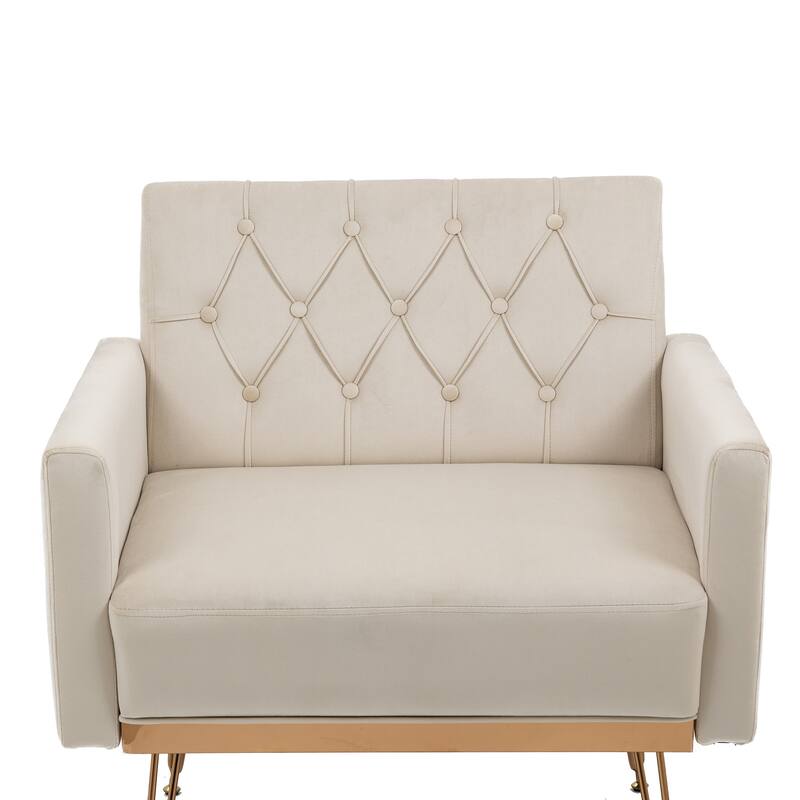 Velvet Upholstered Armchair Single Sofa Modern Tufted Reading Chairs Gold Metal Leg Wingback Chairs for Living Room Bedroom