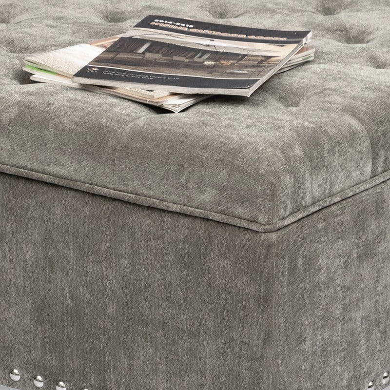 Adeco Large Square Footstool Fabric Storage Ottoman Bench Light Grey