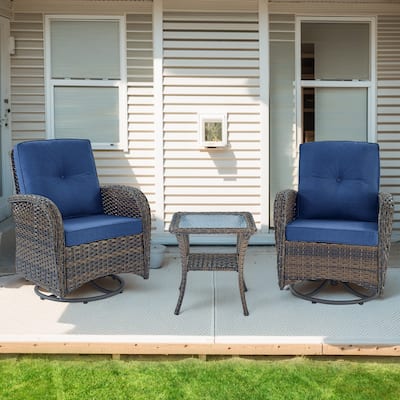 Outdoor Swivel Rocking Chairs with Side Table - Brown