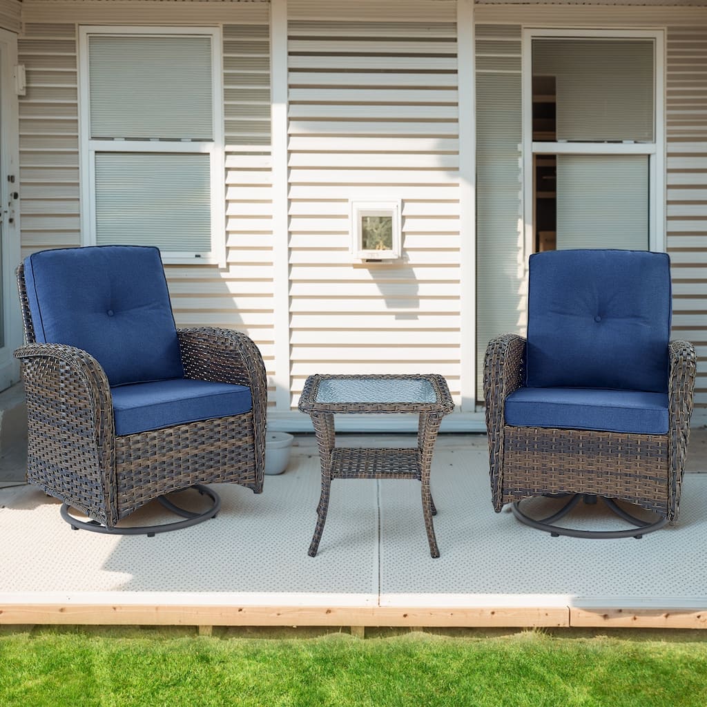 Outdoor Swivel Rocking Chairs with Side Table - Brown