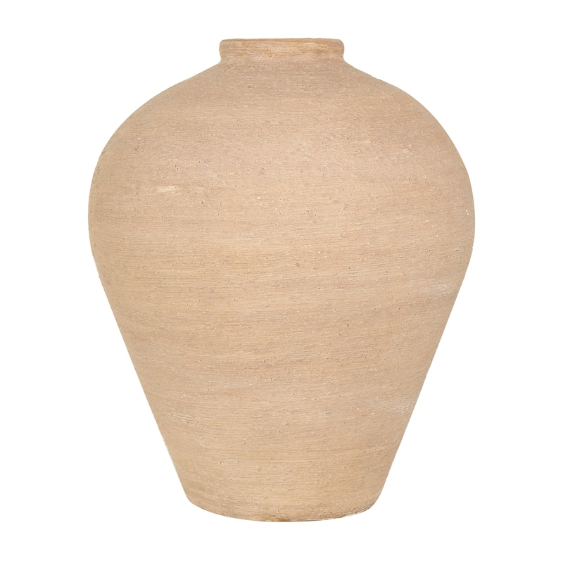 Beige Ceramic Wide Textured Vase