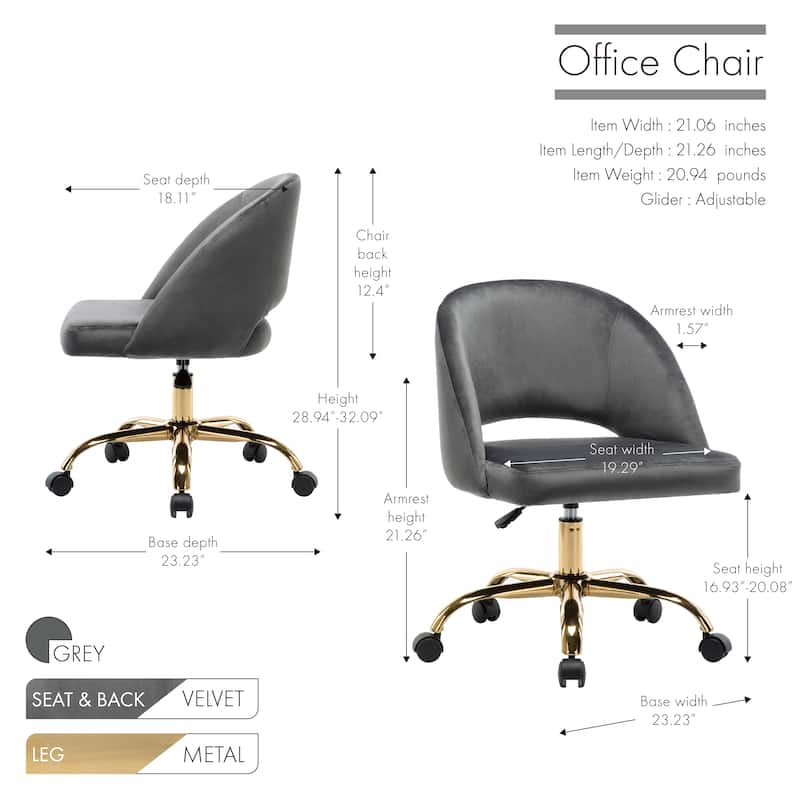 Porthos Home Naiko Velvet Upholstery Swivel Office Chair