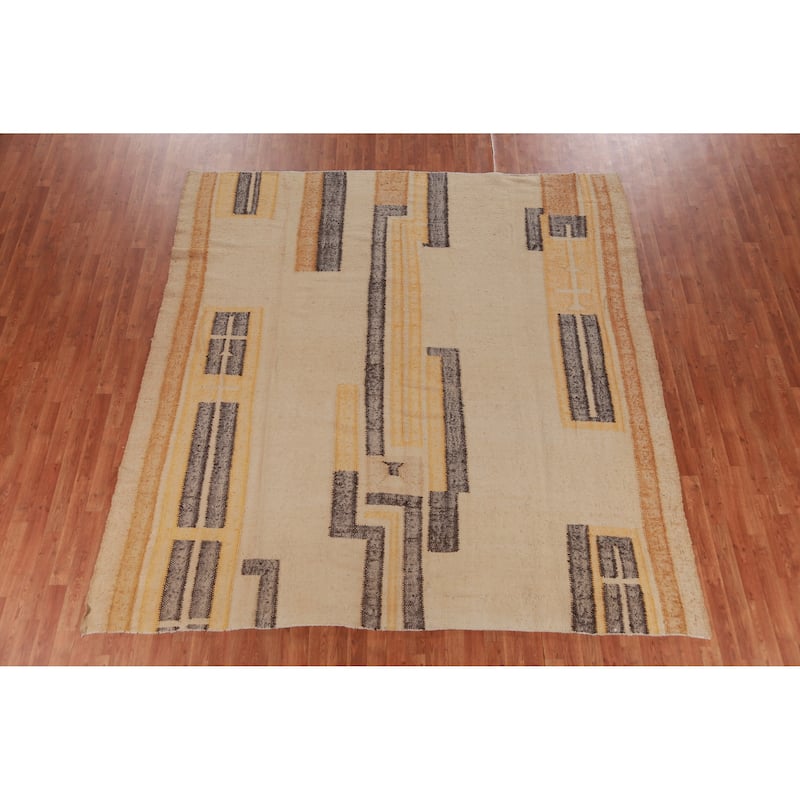 Hand Woven Oriental 100% Jute Carpet Southwestern Modern Beige & Ivories Kilim Area Rug - 9' 3'' X 8' 11''