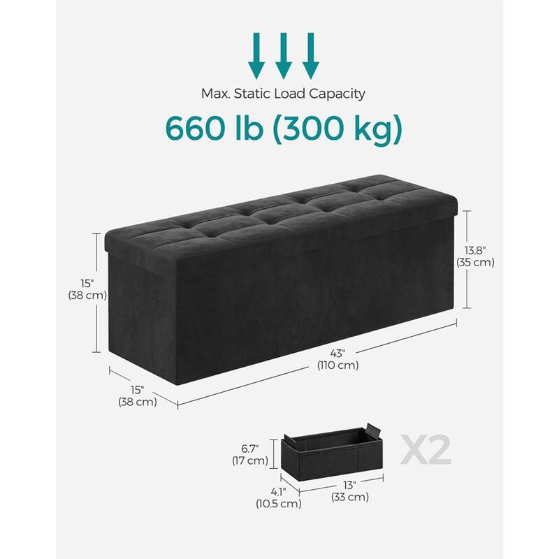 Velvet Padded Storage Ottoman Bench with Foldable Design and Hidden Compartment for Living Room or Bedroom