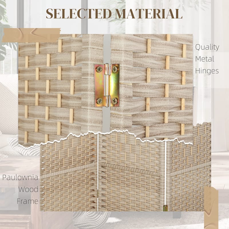 HOMCOM 3 Panel Room Divider, 6' Tall Folding Privacy Screen, Hand-Woven Freestanding Wall Partition