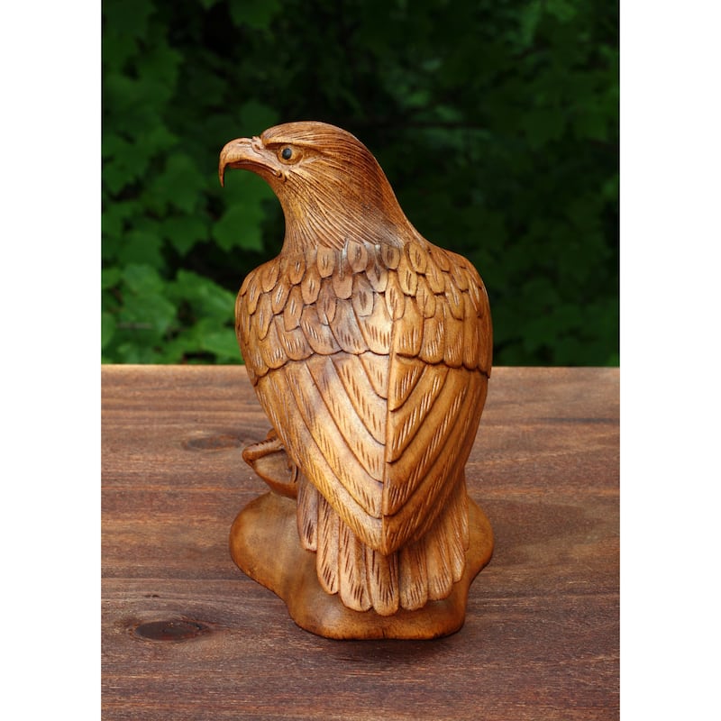 8" Wooden Handmade American Eagle Statue Handcrafted Figurine Sculpture Hand Carved Rustic Lodge Outdoor Home Decor Us Accent