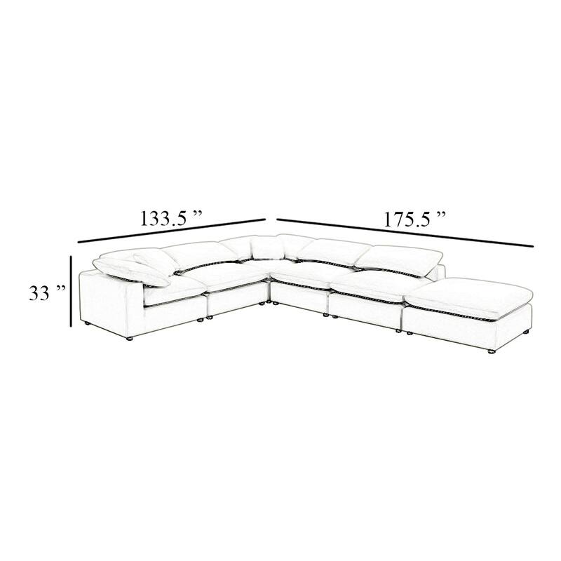 Allias 6pc Modular Sectional Sofa, Classic Gray Boucle, 2 Accent Pillows