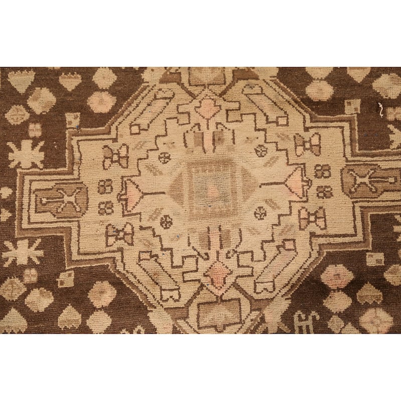 Hand Knotted Oriental 100% Wool Carpet Traditional Tribal Brown Hamedan Runner Rug - 9' 8'' X 4' 0''