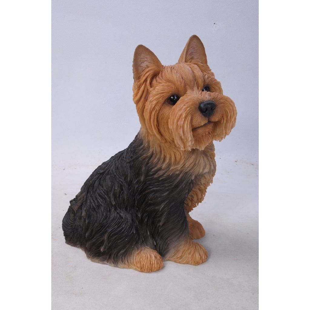 Sitting Yorkshire Terrier Outdoor Garden Statue - 9.25" - Black and Brown