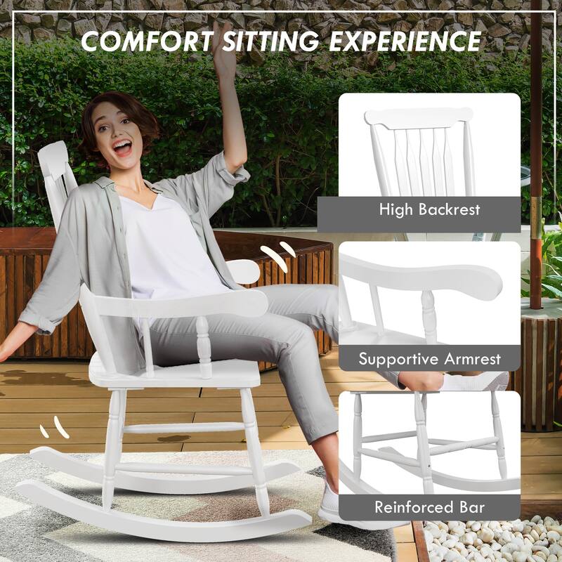 Outsunny Outdoor Wood Rocking Chair, 350 lbs. Porch Rocker with High Back for Garden, Patio, Balcony
