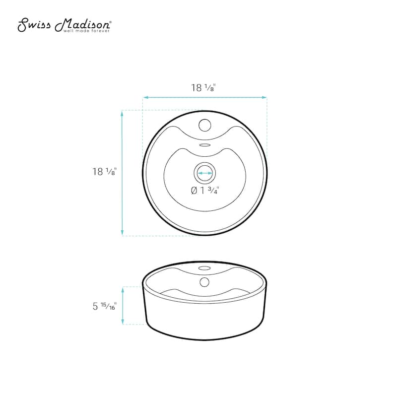 Trocadero Round Vessel Sink With Faucet Mount - 20.5" x 19" 8.3"