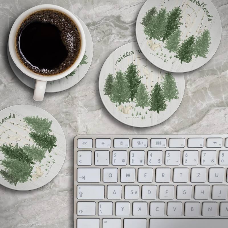 CounterArt Winter Woodlands Absorbent Stone Tumbled Tile Coaster Set of 4 Made in The USA Protective Cork Backing