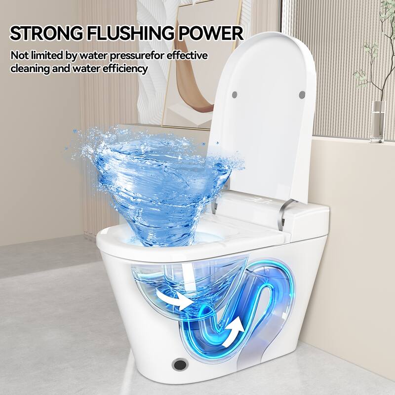 Smart One Piece Toilet with Built In Bidet. Auto Open Close Seat. Heated Seat. Warm Water. Dryer. Remote Control