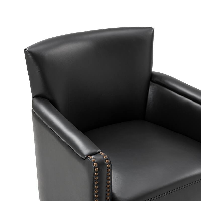 Pascual Classic Genuine Leather Swivel Chair With Nailhead Trim Arm by HULALA HOME
