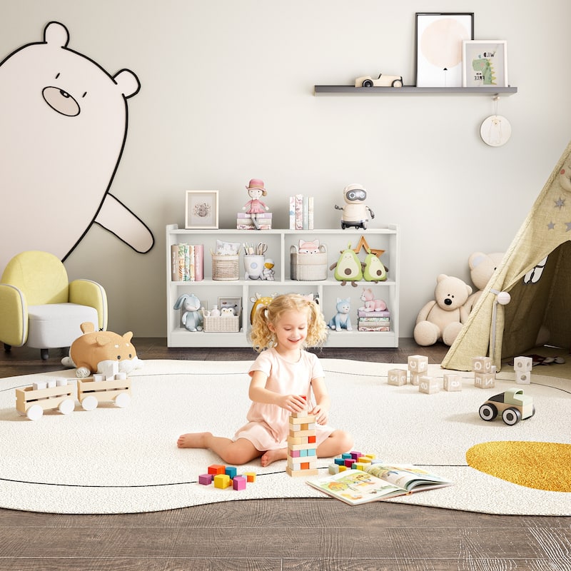 Wooden Storage Cabinet with 5 Sections, Montessori Kids Bookshelf and Toy Organizer for Nursery, Playroom & Classroom