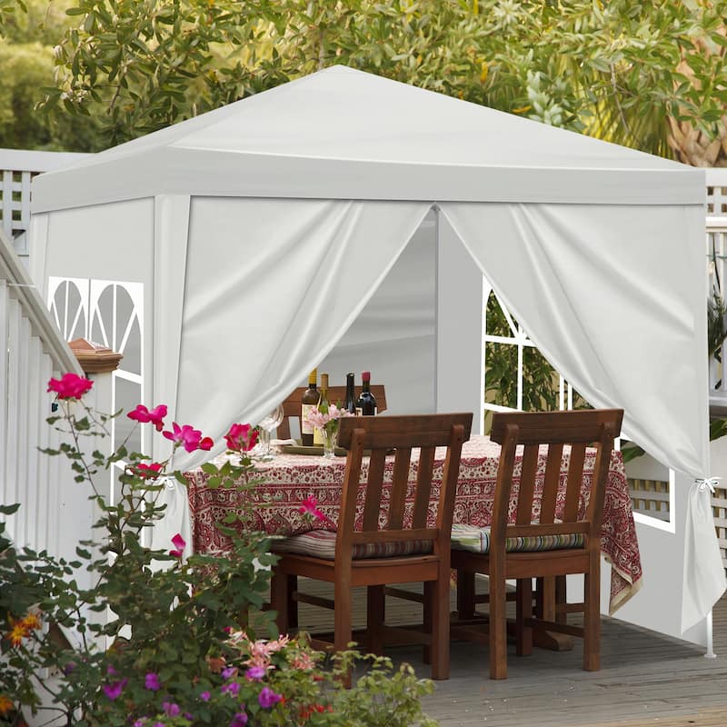 White Iron Tube PE Fabric Waterproof Outdoor Canopy Tent with Sidewalls - 6.5x 6.5 x 8.3 ft.