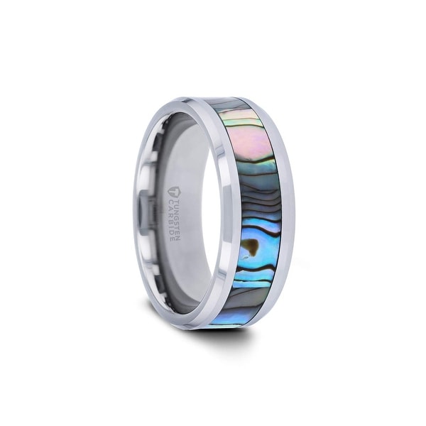 Tungsten 8mm Thorsten Wedding Ring Band with Mother of Pearl Inlay Tungsten Rings for Men Comfort Fit