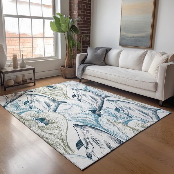slide 2 of 7, Premium Washable Super Soft Coastal Sealife Mayfield Rug Ivory - 10' x 14' - Rectangle