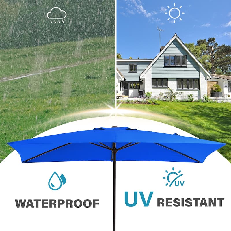 8*10ft Rectangular Patio Market Umbrella with Crank & Tilt，UV-Resistant