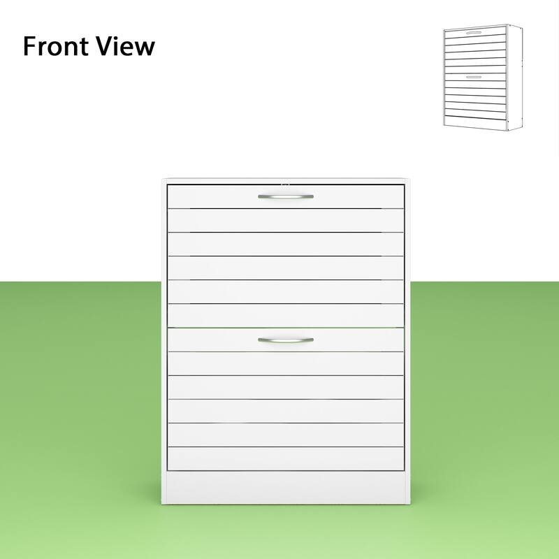 Timechee 8 Pair Shoe Storage Cabinet with 2 Drawers, Wood Louver Door