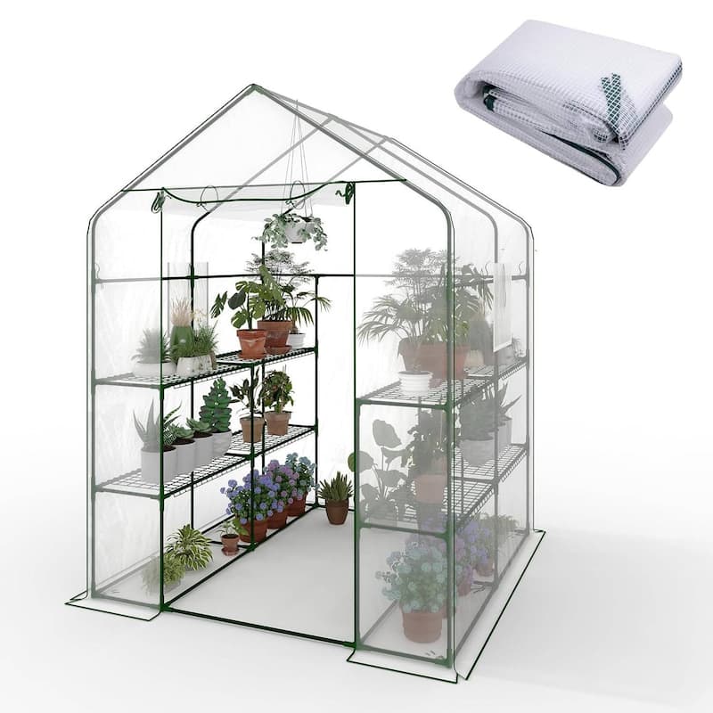 Portable Outdoor 3-Tier 12-Shelf Walk-in Greenhouse, Plant Shelter for Seedlings, Flowers, Vegetables - Metal