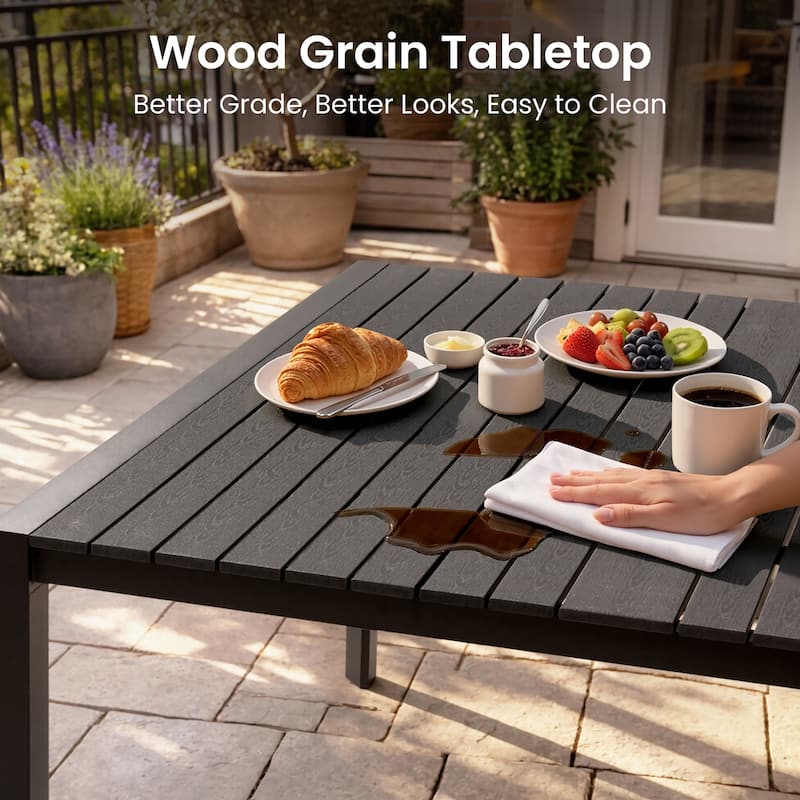 Outdoor All-Weather Aluminum Patio Square Dining Table with Umbrella Hole