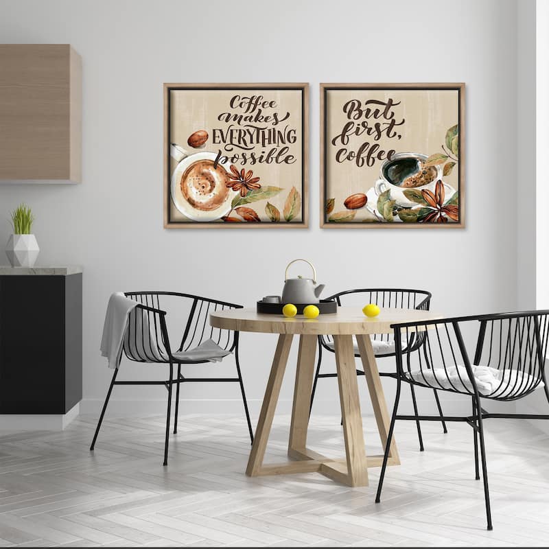 Stupell Morning Coffee Classic Phrases Framed Floater Canvas Wall Art Design By Kim Allen (Set of 2)