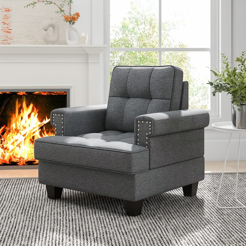 Gymax Mid-century Modern Accent Armchair with Thick Pillow & Cushion