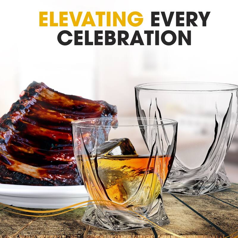 Berkware Lowball Whiskey Glasses - Modern Twisted Base Design