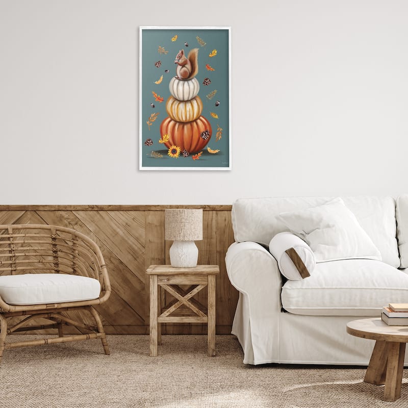 Stupell Squirrel Atop Pumpkin Stack Framed Giclee Art Design By Elizabeth Tyndall