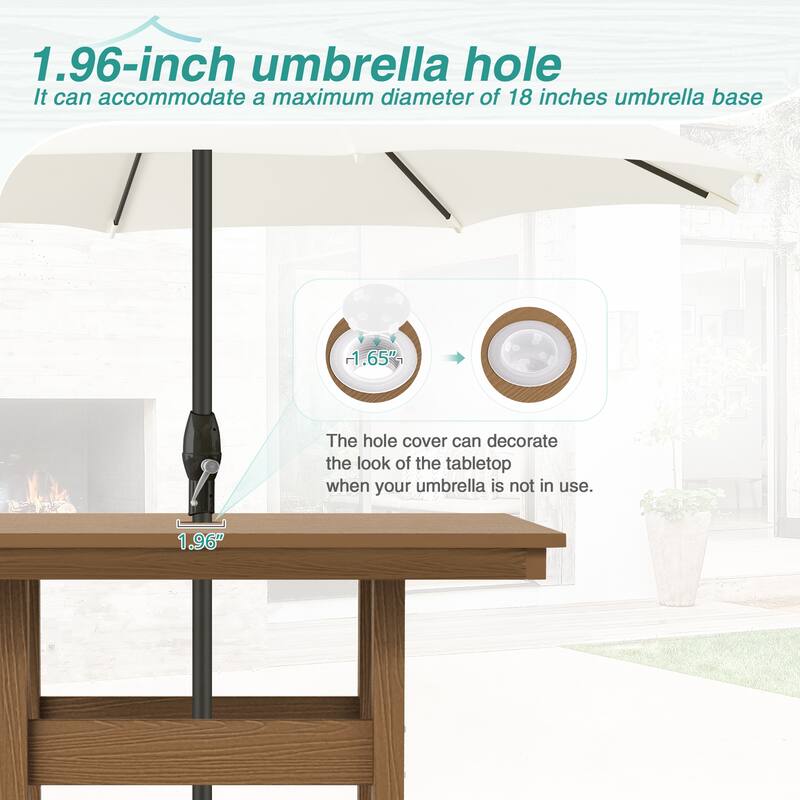 35.2-inch HDPS Outdoor Square Table With Umbrella Holes - 35.2" W x 35.2" L x 30.1" H