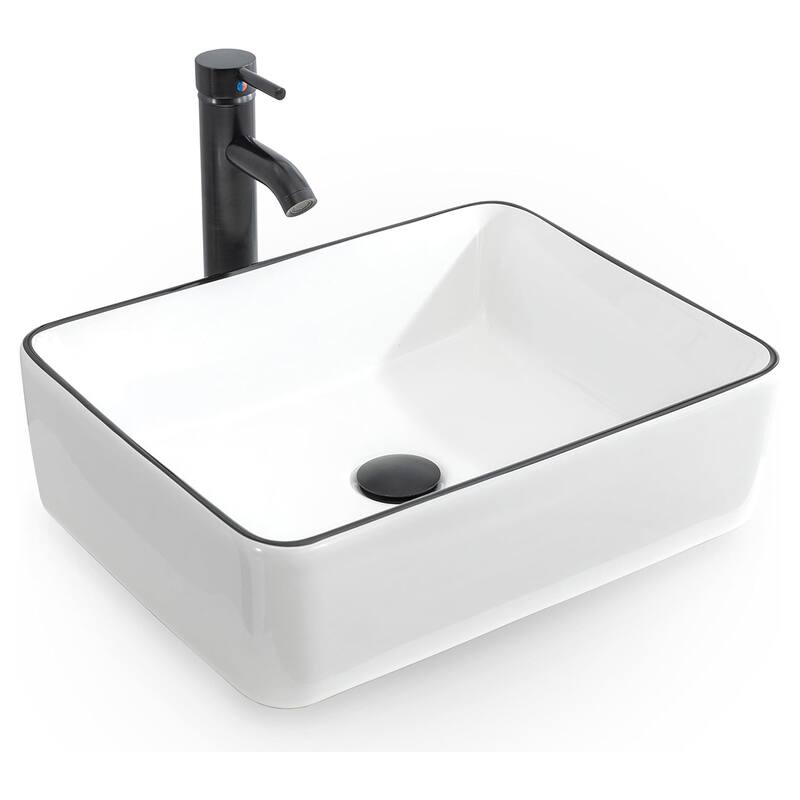 Eclife Artistic Vessel Sinks for Bathroom Vanity Tempered Glass Ceramic Basin - Ceramic black line sink