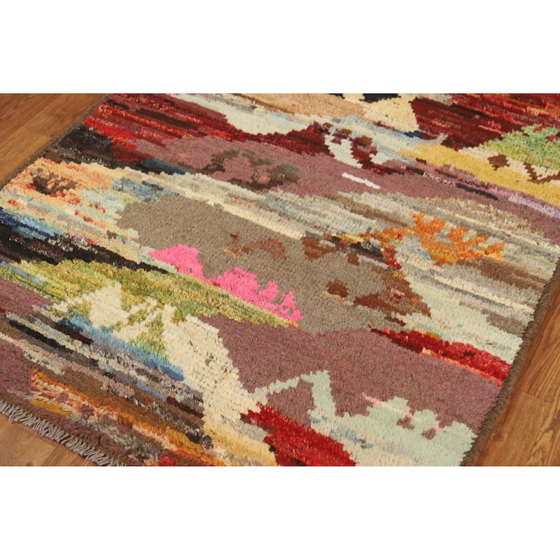 Abstract Moroccan Oriental Rug Handmade Multi-Color Wool Carpet - 3'7" x 5'10"