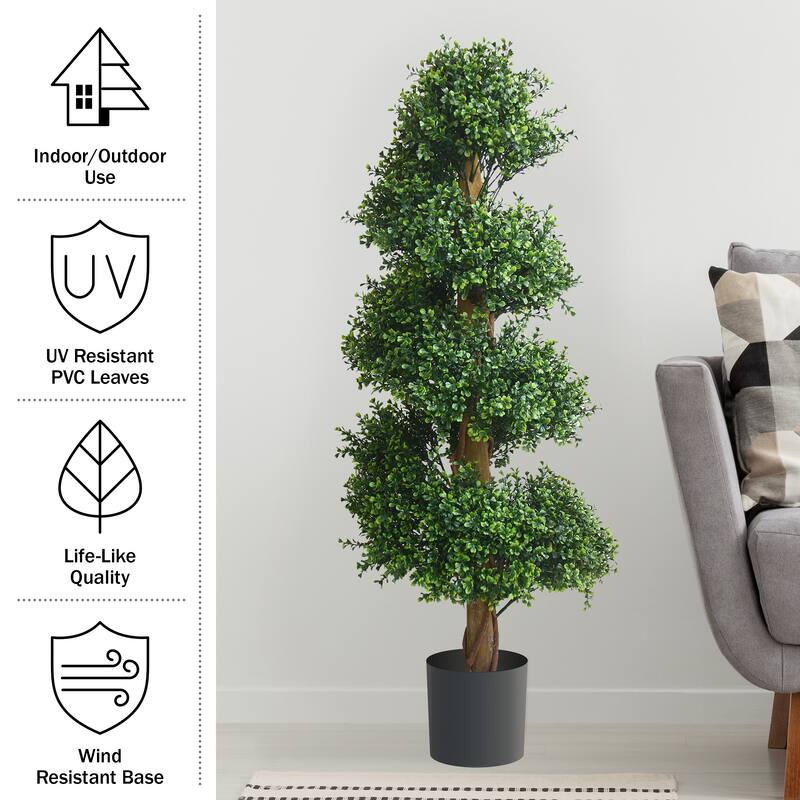 48-Inch Artificial Spiral Tree - Potted Boxwood Fake Plant