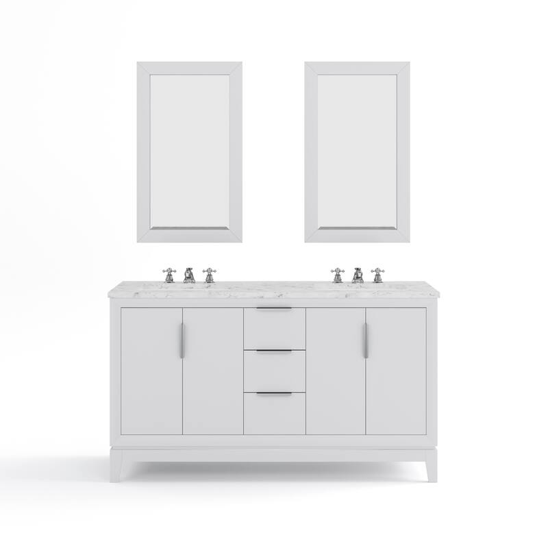 Elizabeth 60" Carrara White Marble Bathroom Vanity W/Mirrors & Faucets