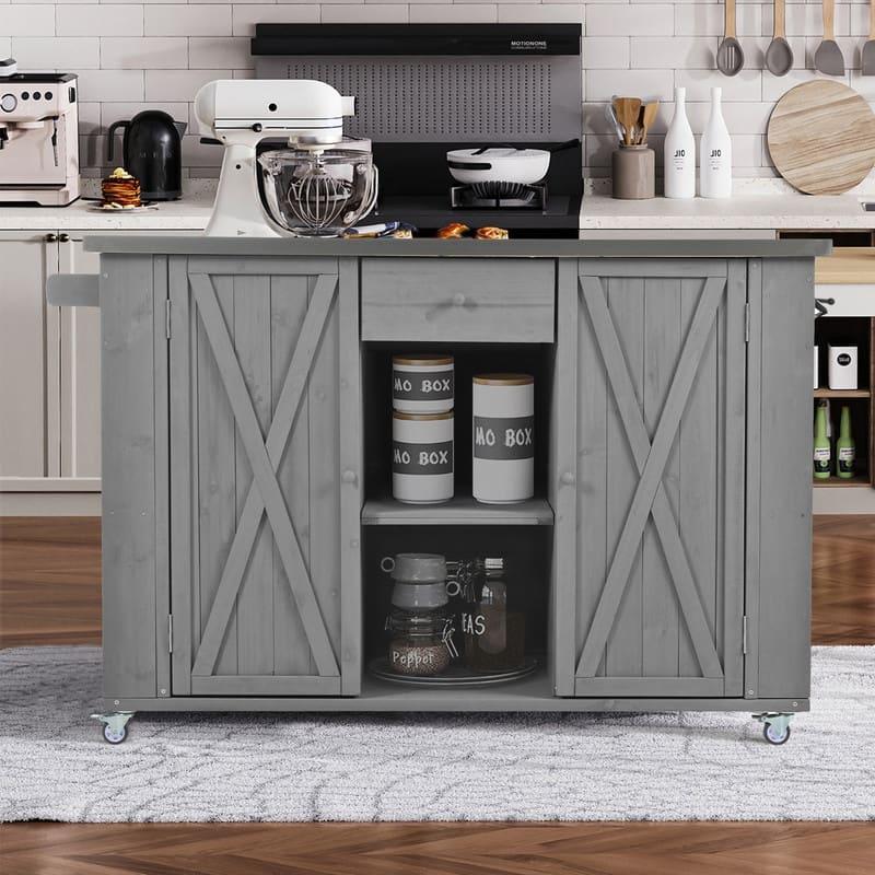 52.25" Outdoor Kitchen Island with Stainless Steel Top, Ample Storage Space, Towel and Spice Racks and a Bottle Opener