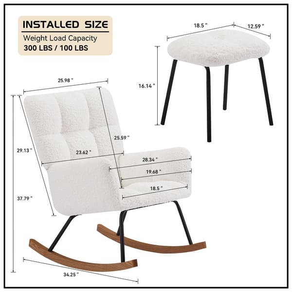 dimension image slide 1 of 2, Rocking Chair Nursery Glider Chair High Back Rocking Armchair Upholstered Lounge Chair