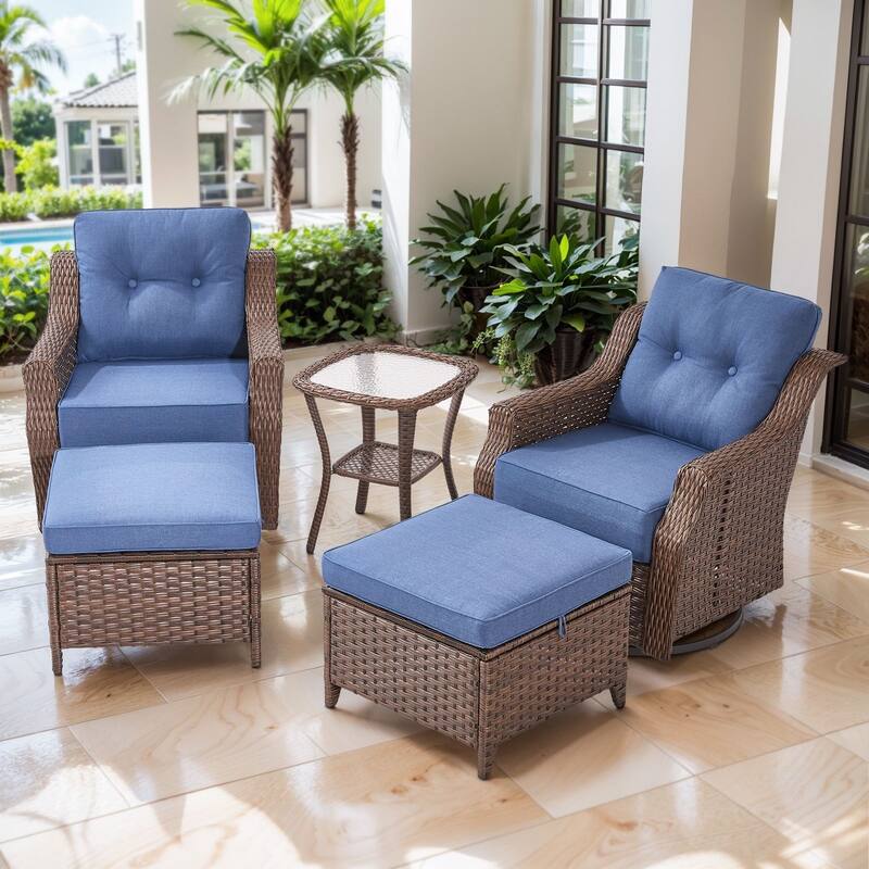 Artisan 5-Piece Wicker Patio Swivel Glider Set with 6-Inch Thick Cushions