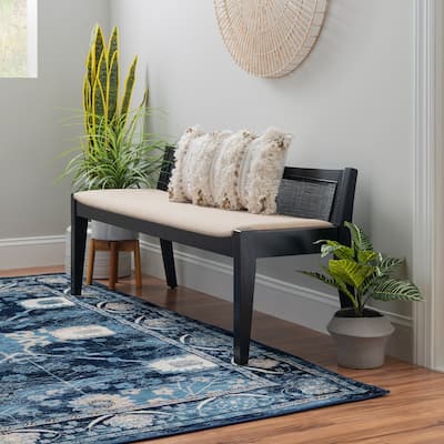Low Profile Framed Woven Rattan Cane Bench - 52.5" - Black