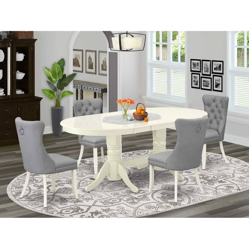 5 Piece Dining Table Set with Chairs - Oval Kitchen Table & Dining Chairs - Linen White Finish