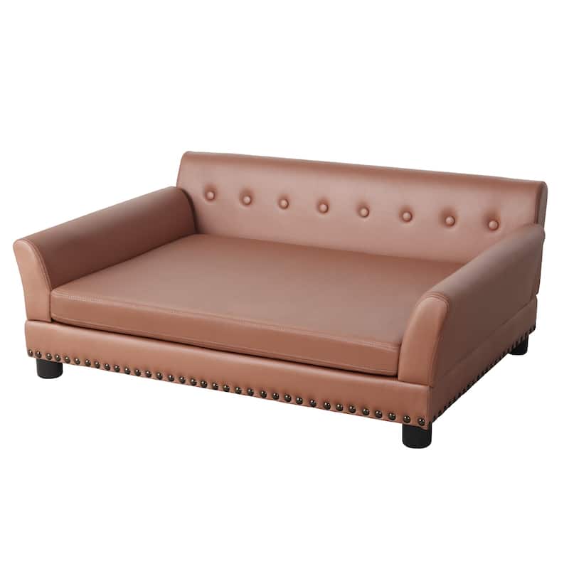 Orthopedic Pet Sofa Bed Waterproof Lounge Raised Bed Microfiber Leather Upholstered
