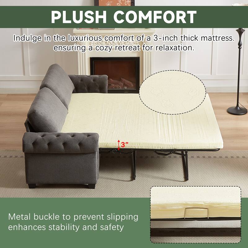 FX 83.8" Convertible Sleeper Sofa Bed, 2-in-1 Pullout Sofa Bed, Polyester Sleeper Sofa Bed with Folding Mattress