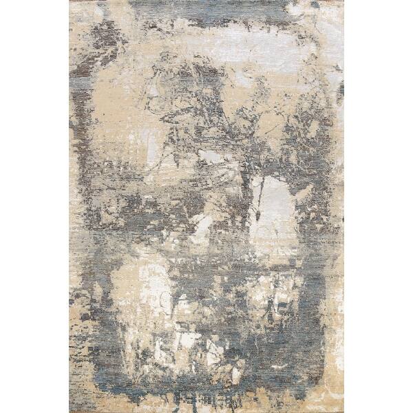 slide 2 of 20, Abstract Oriental Area Rug Wool/ Silk Vegetable Dye Hand-knotted - 8'1" x 10'1"