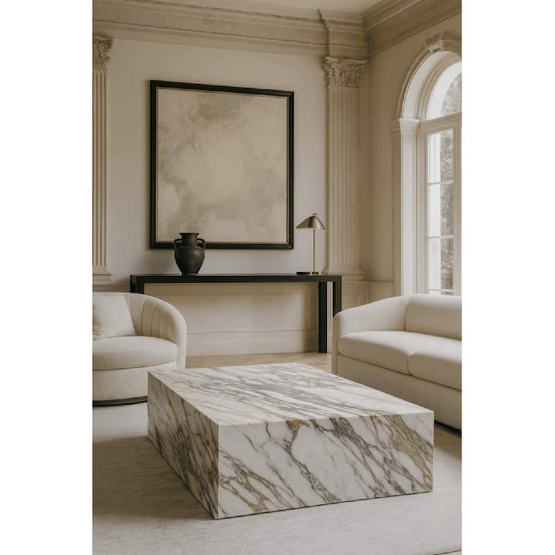 BETACH Genuine Marble Block Coffee Table - Arabescato Marble - Marble