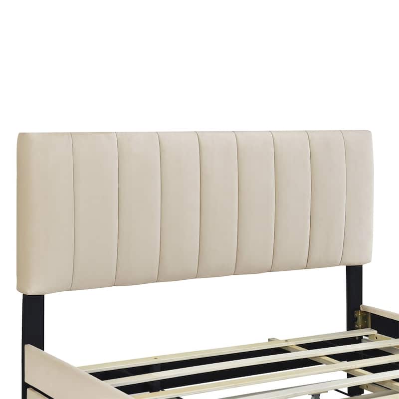 Merax Queen Size Velvet Upholstered Platform Bed with 2 Drawers and 1 Twin XL Trundle