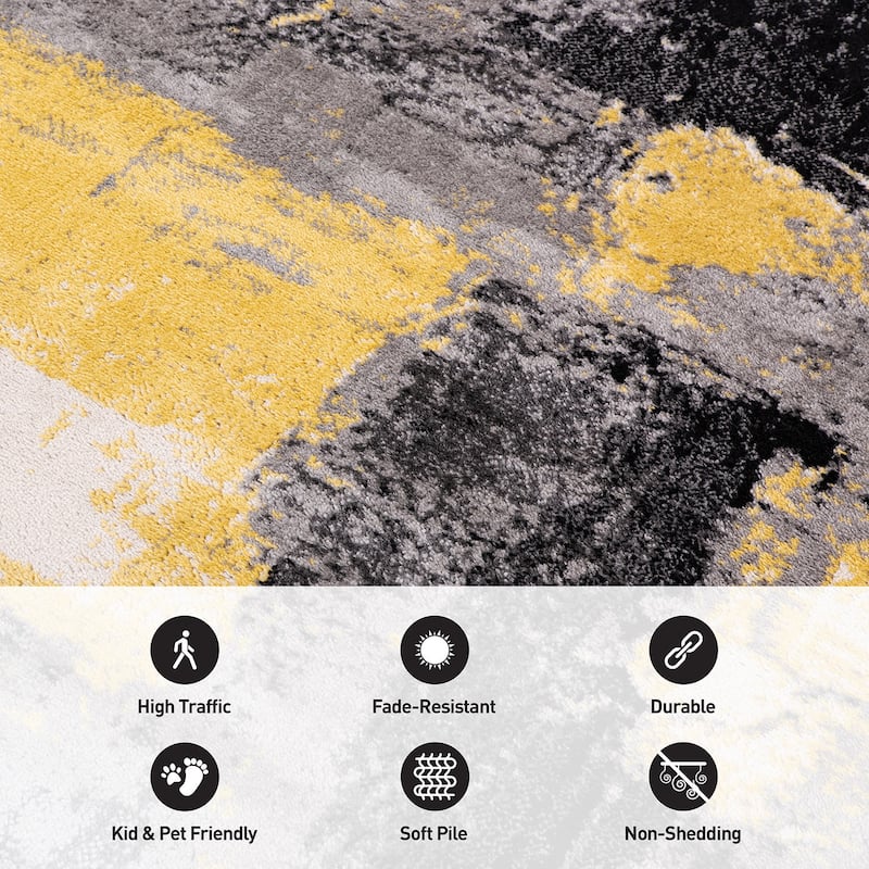 World Rug Gallery Contemporary Abstract Watercolor Yellow Area Rug