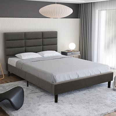 Roncy Dark Grey Upholstered Platform Bed Frame